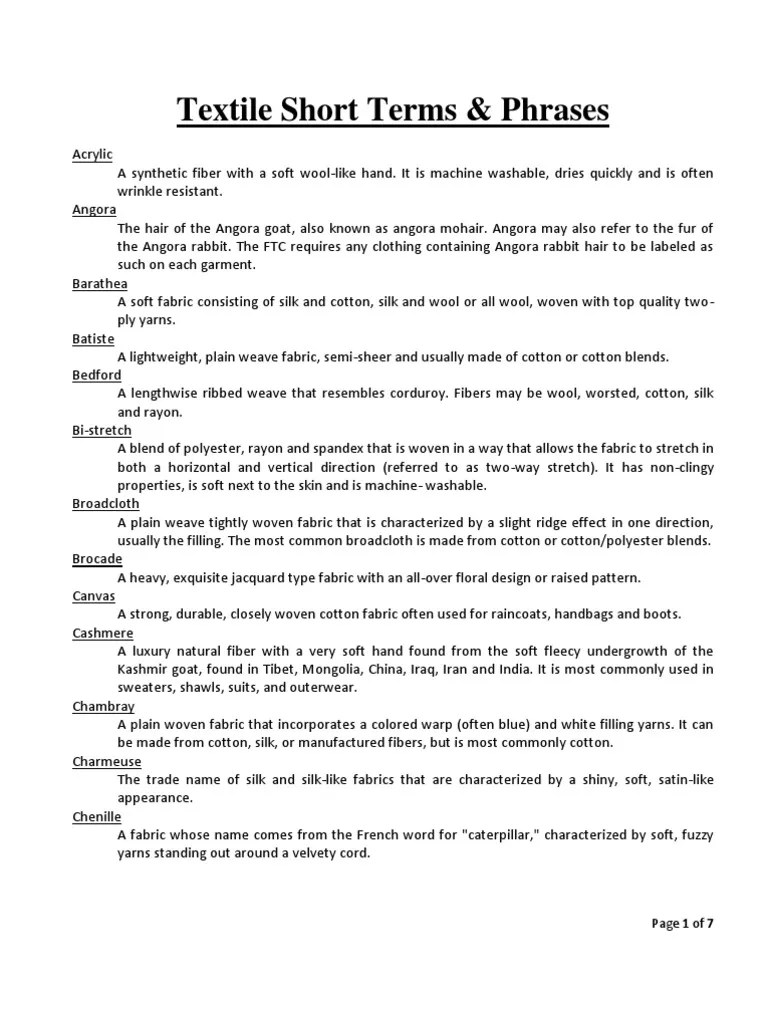 Textile Terms & Phrases Textiles Knitting