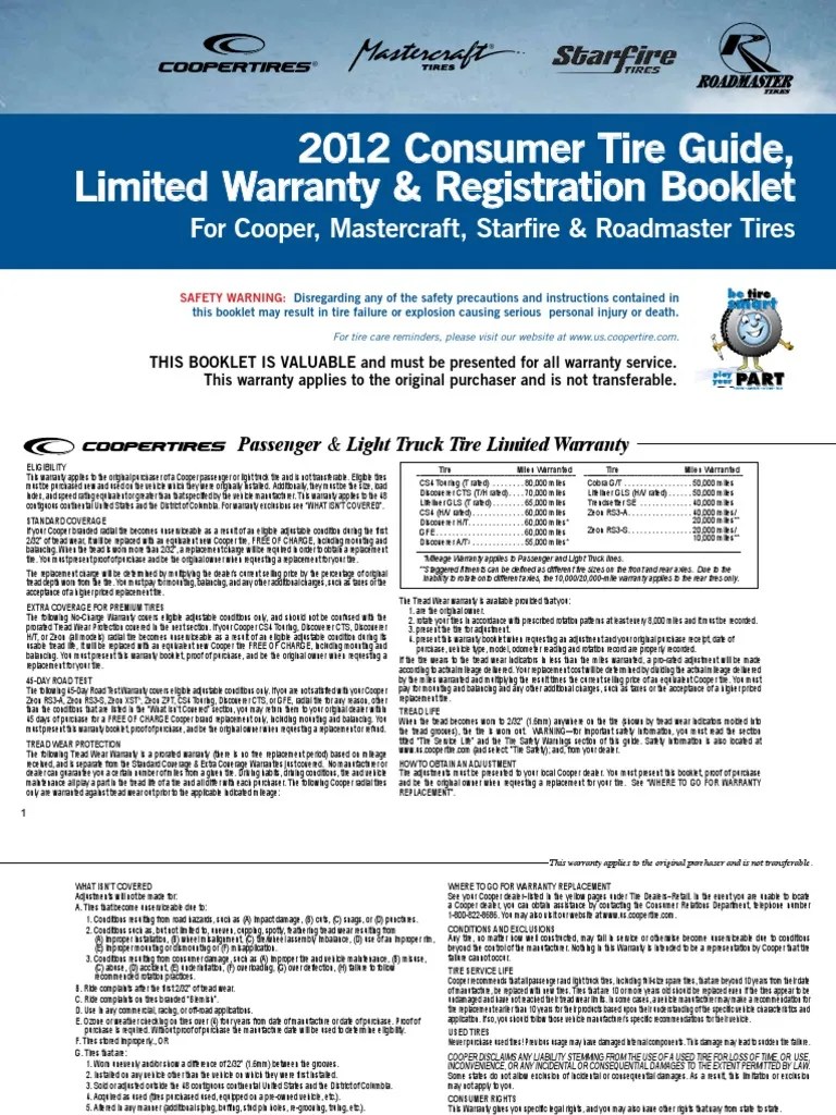 Cooper Tire Warranty Information PDF Tire Wheeled Vehicles