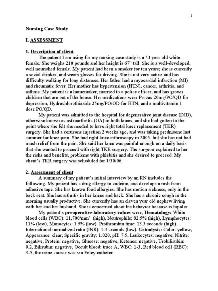 Nursing Case Study Surgery Patient