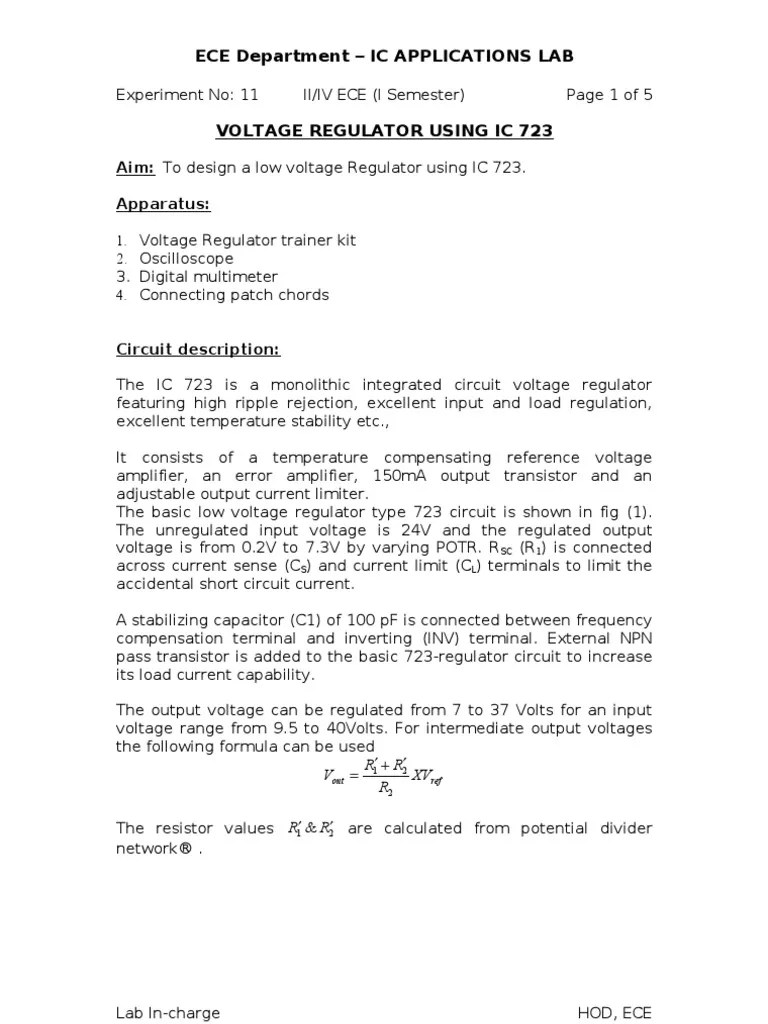 Exp 11 Voltage Regulator Using IC 723 PDF Electronic Circuits