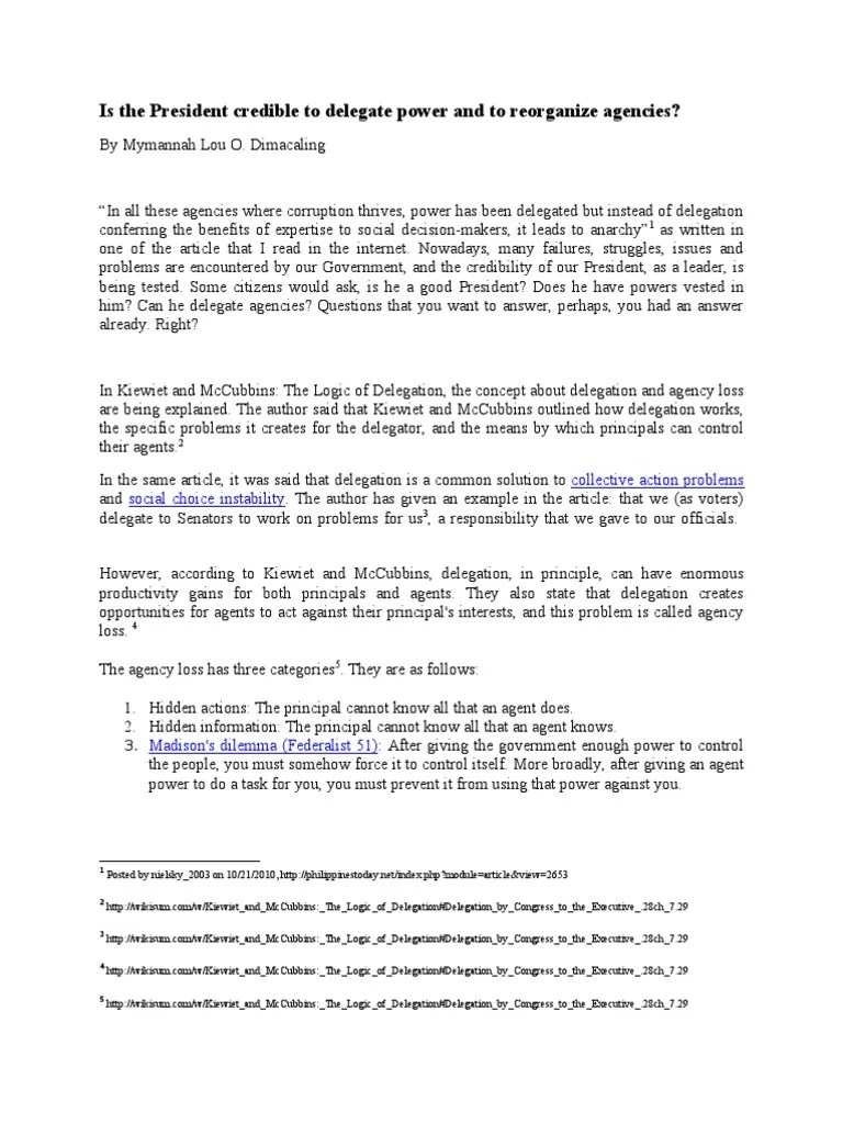 Delegation of Power President Of The Philippines Government