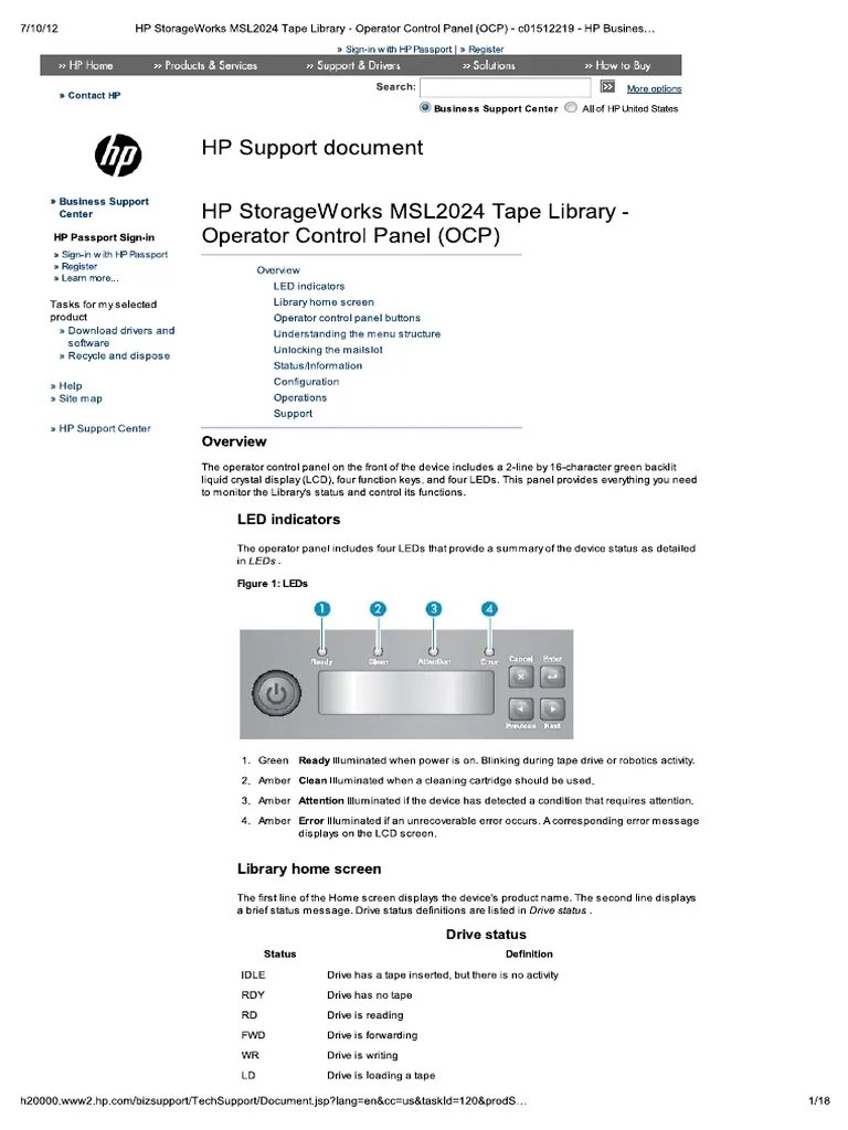 HP MSL2024 Tape Library Operator Control Panel (OCP) PDF