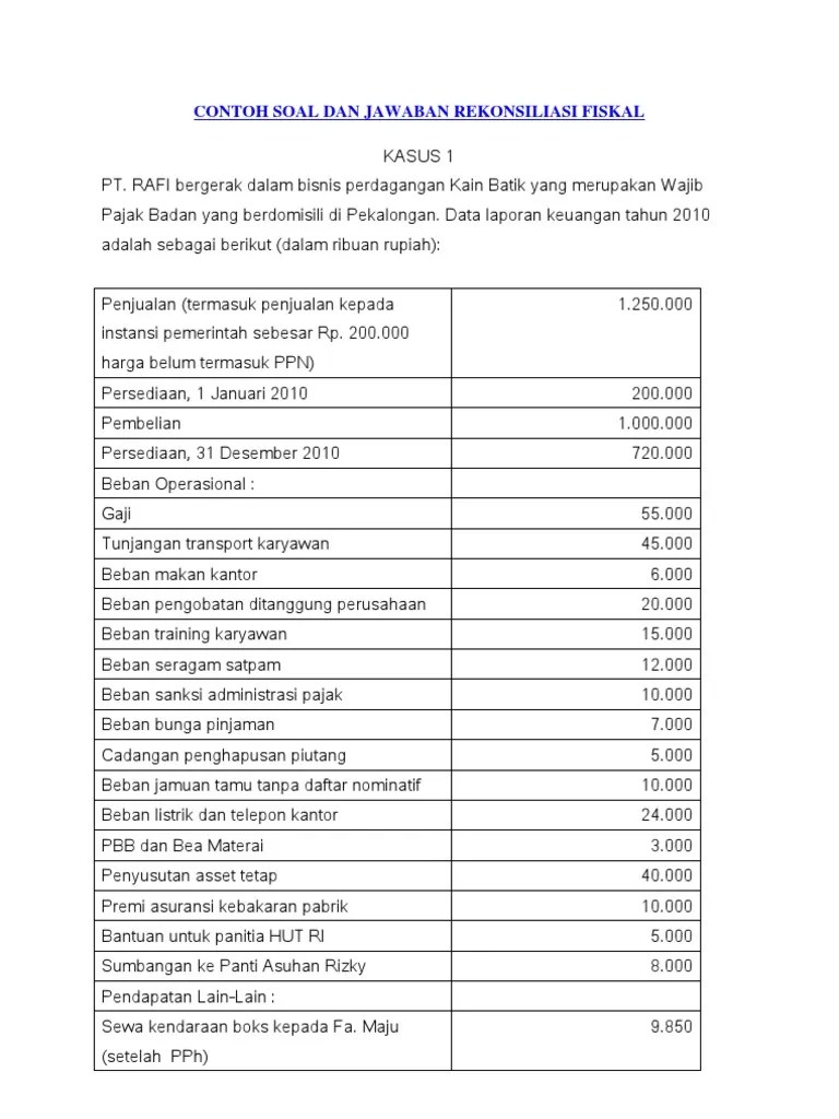 Soal Rekonsiliasi Fiskal Dan Jawaban - Kemendikbud