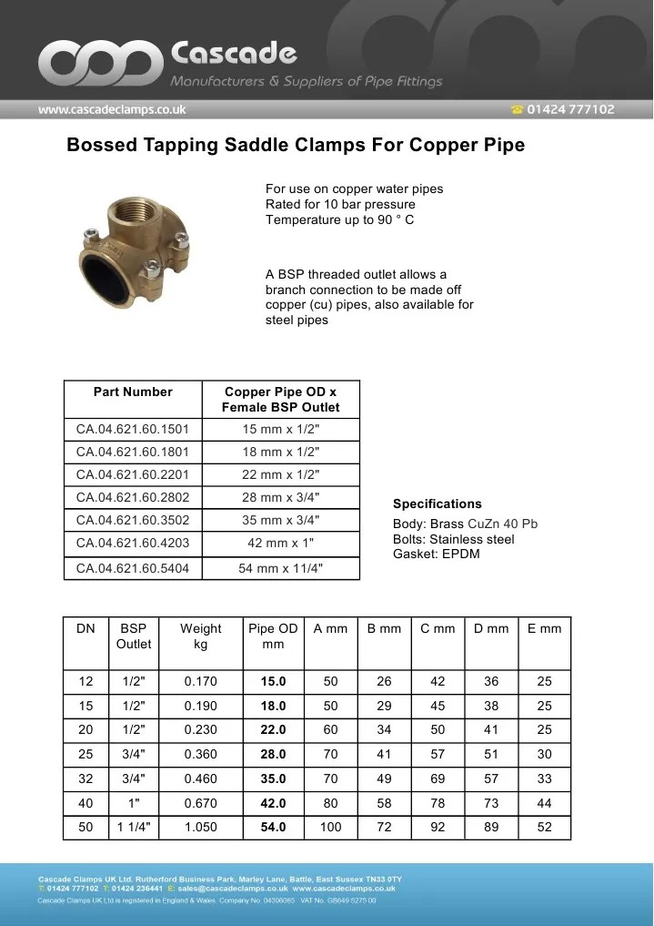 Copper Pipe Bossed Tapping Saddle
