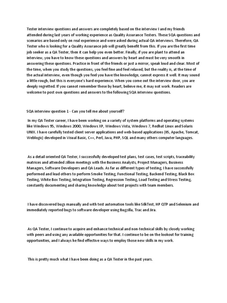 Tester Interview Questions and Answers Are Completely Based on the