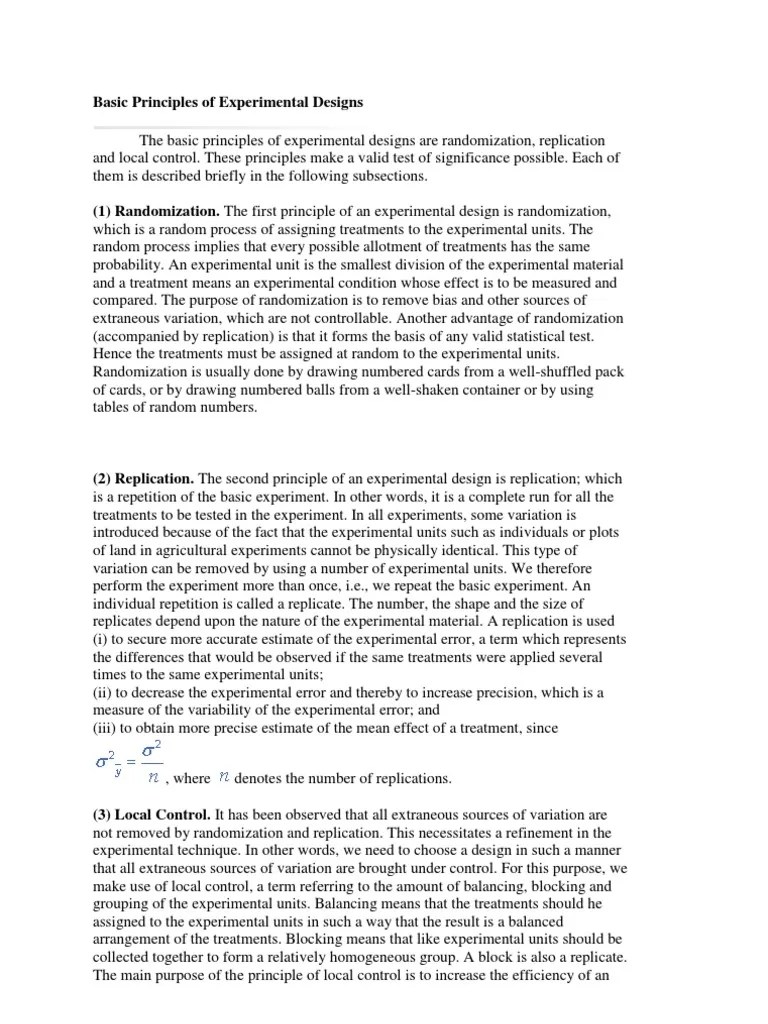Basic Principles of Experimental Designs PDF Design Of Experiments
