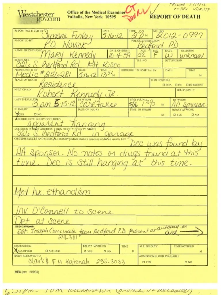 Mary Kennedy autopsy report