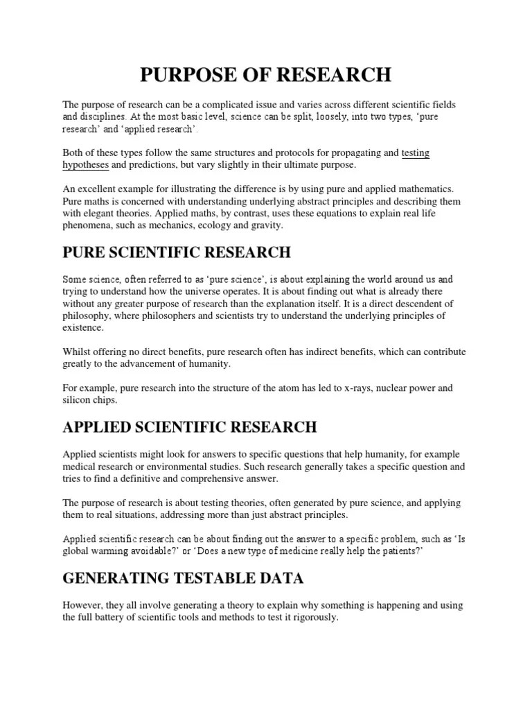 Purpose of Research Basic Research Science