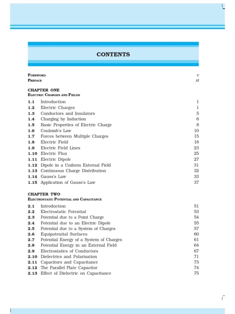 NCERT Class 12th Physics Index Field Capacitor
