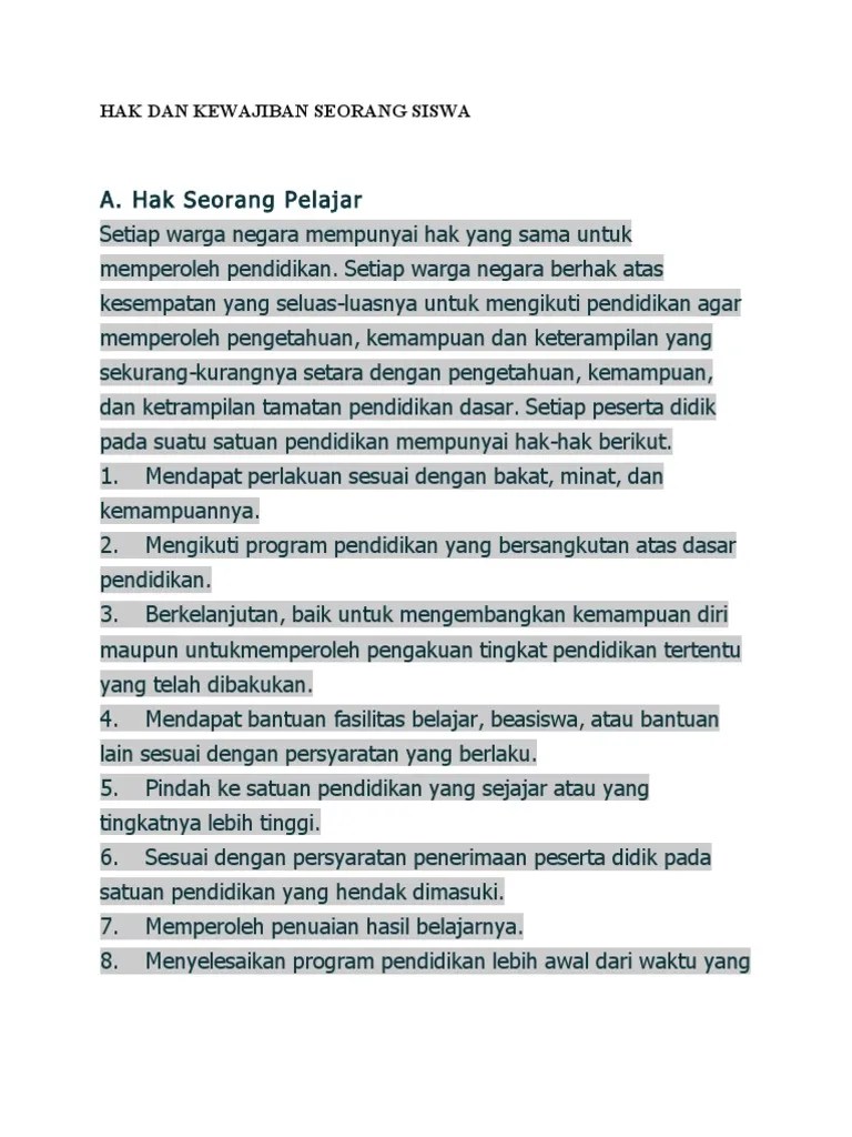 Hak Dan Kewajiban Seorang Siswa | PDF