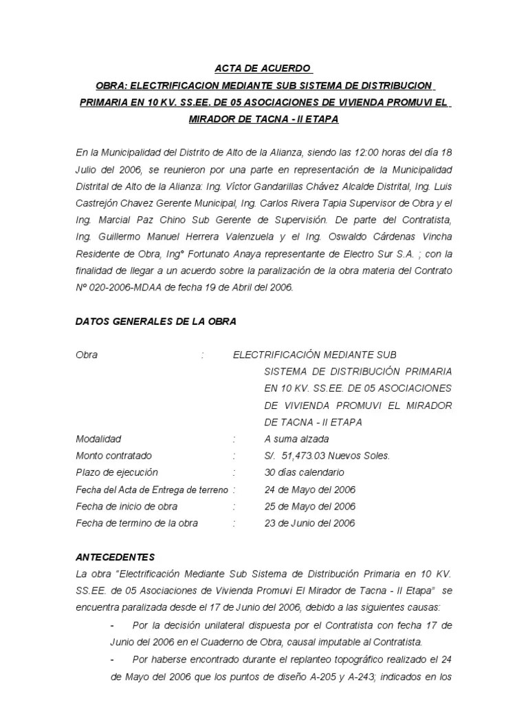 Acta de Acuerdo de Obra Política