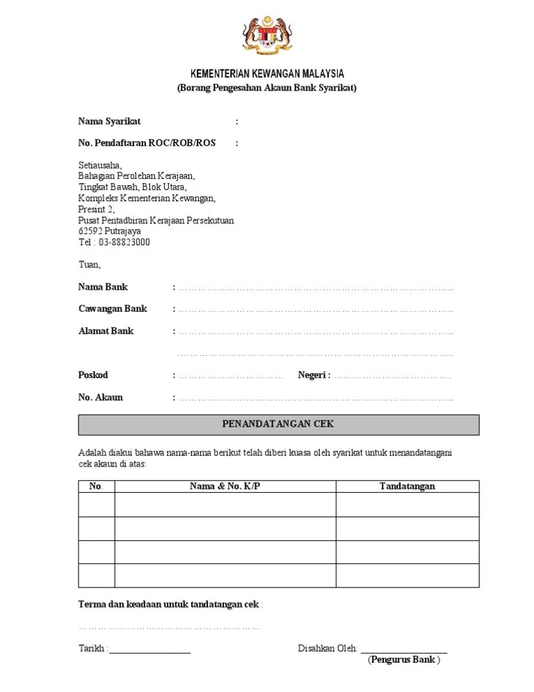 Surat Pengesahan Akaun Bank