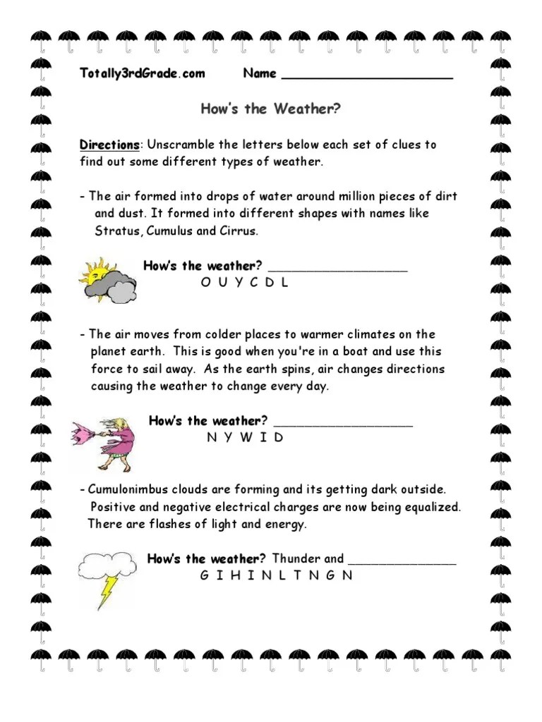 3rd Grade Weather Worksheet
