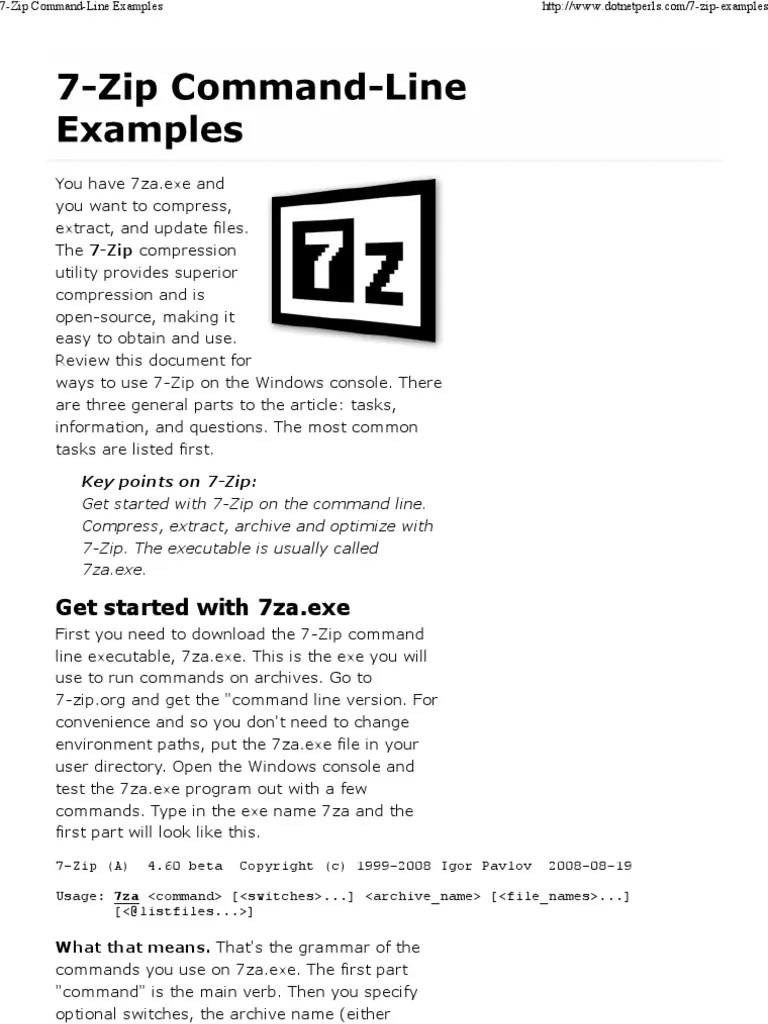 7 Zip Commandline Examples Zip (File Format) Command Line Interface