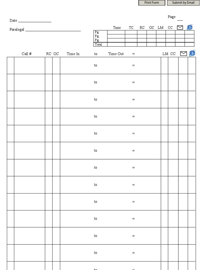 CALL TALLY SHEET TEMPLATE Printing