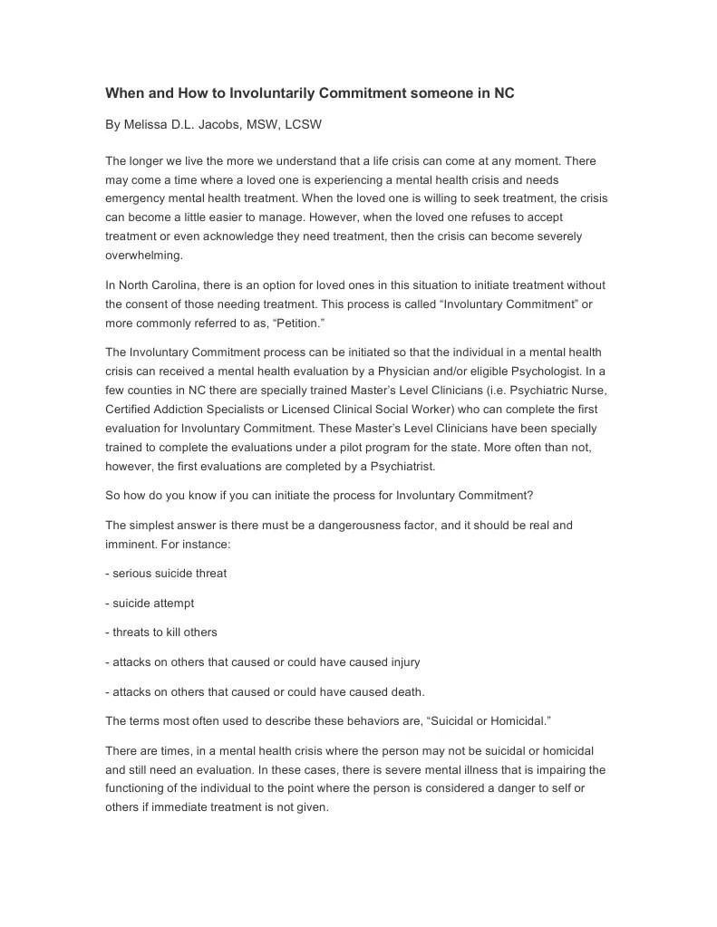 When and How to Involuntarily Commitment Someone in NC Psychosis