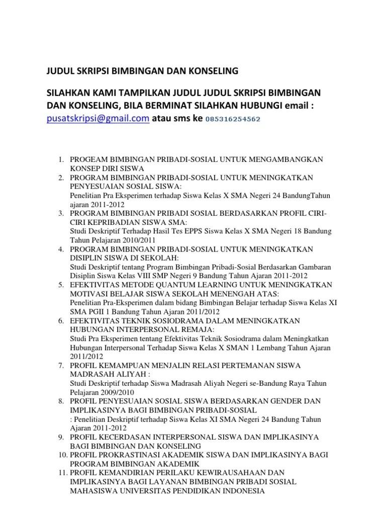 Judul Skripsi Bimbingan Dan Konseling | Pdf