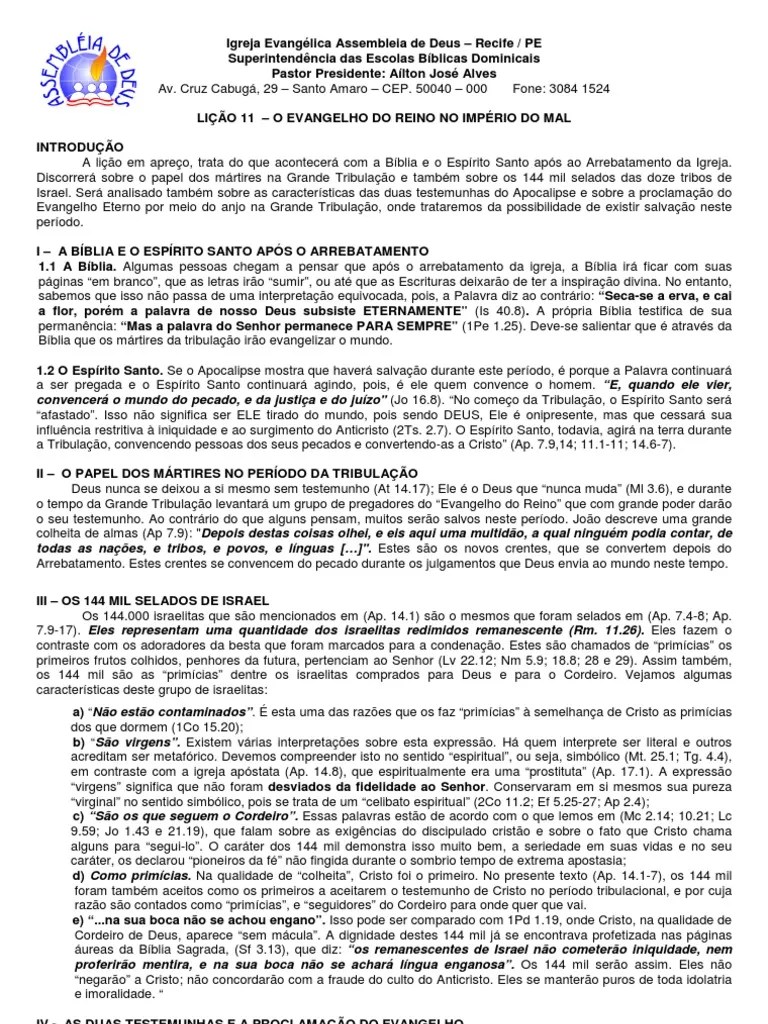 O EVANGELHO DO REINO NA GRANDE TRIBULAÃ‡ÃƒO Livro do Apocalipse BÃ­blia
