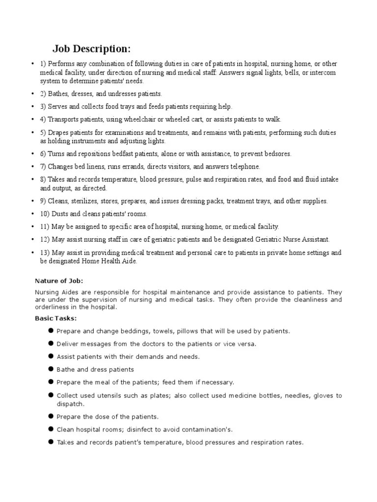 Job Description for an ANM Nurse Nursing Home Care Nursing Prueba