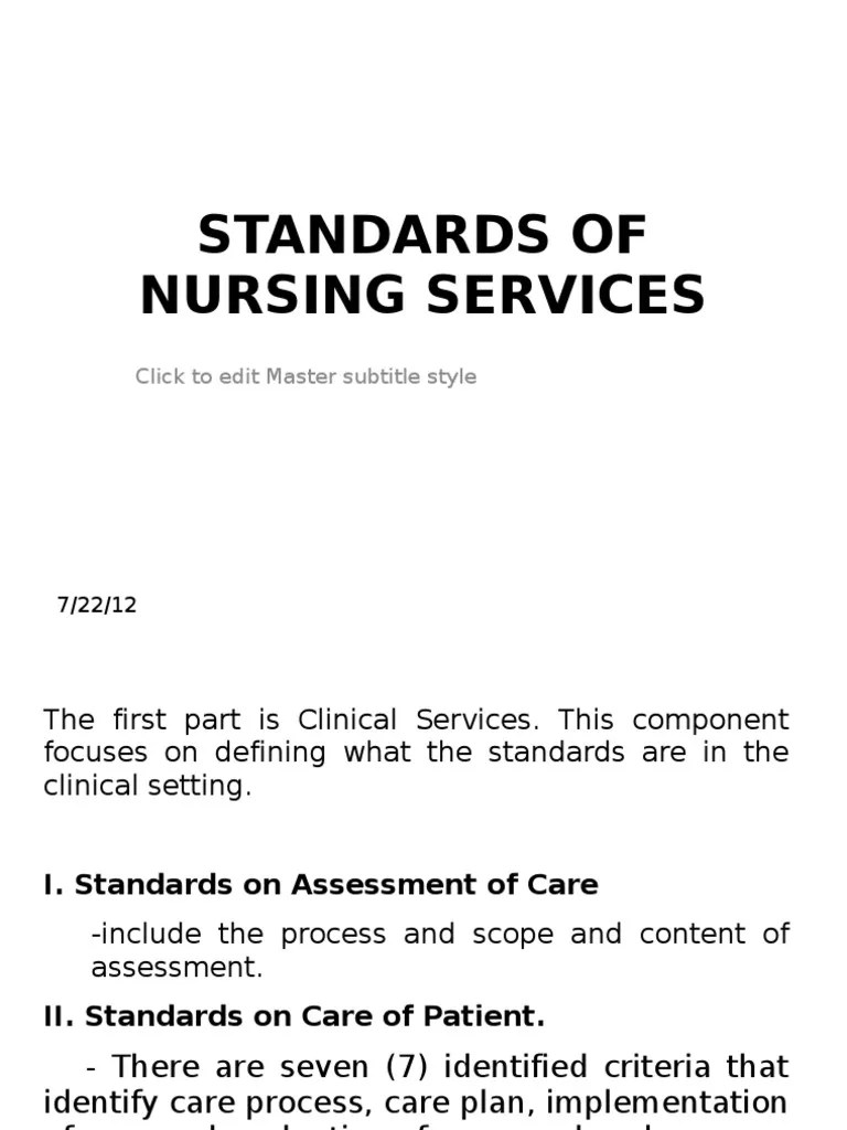 Standards of Nursing Practice Nursing Governance