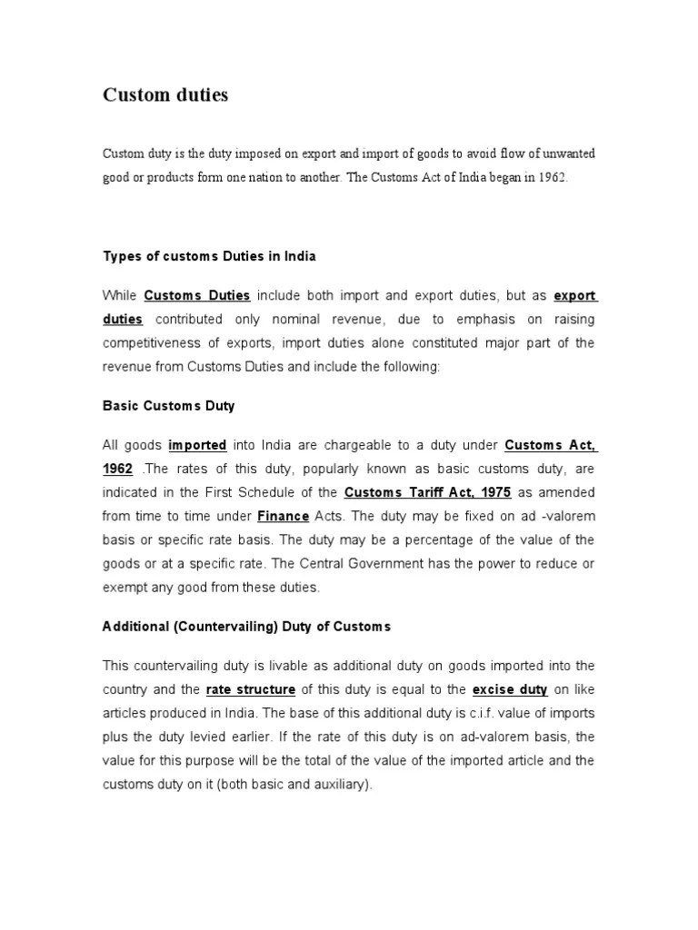 Types of Customs Duties in India PDF Tariff Dumping (Pricing Policy)