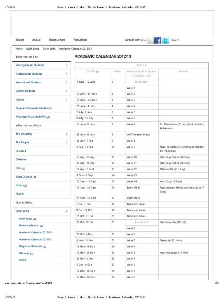 MMU Academic Calendar 2012_13 Academic Term Academia