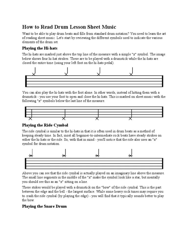 How to Read Drum Lesson Sheet Music Drum Kit Sheet Music