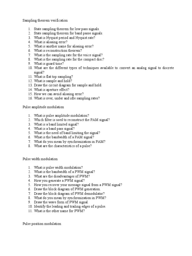 Digital Communications Viva Voce Questions PDF Sampling (Signal