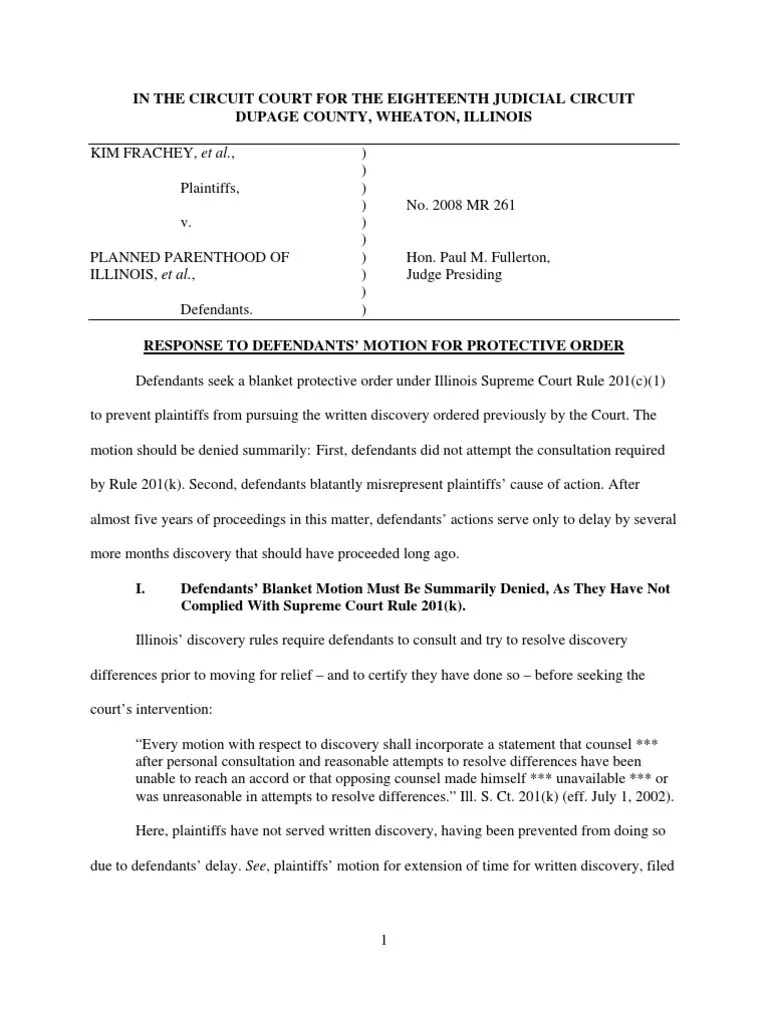 Response to Defendants' Motion for Protective Order Discovery (Law