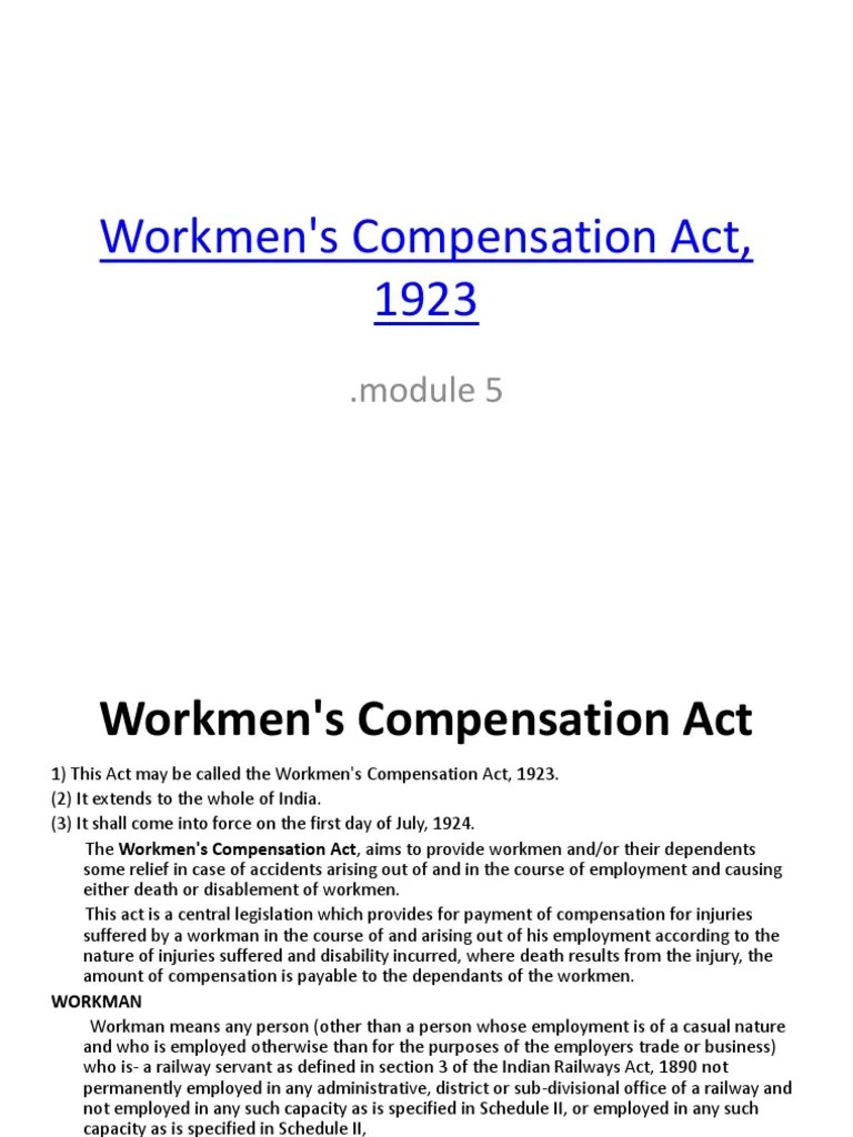 Workmen's Compensation Act, 1923 Workers' Compensation Government