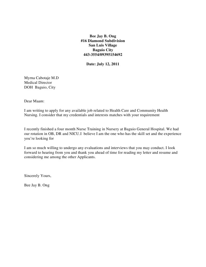 Cover Letters for Volunteer Nurse Nursing Health Sciences