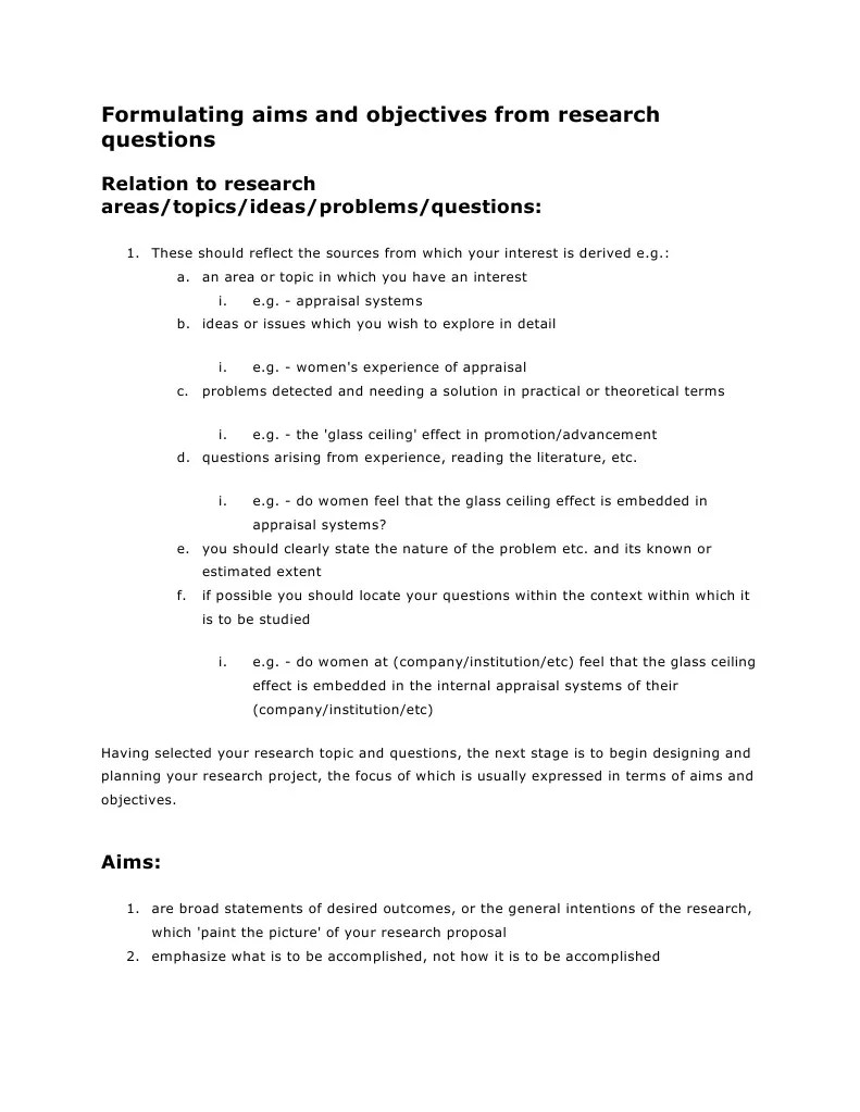Formulating Aims and Objectives From Research Questions Quantitative
