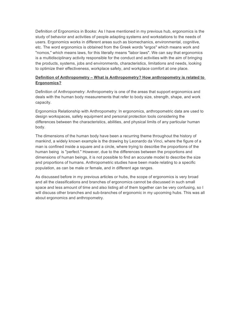 Definition of Ergonomics in Books Anthropometry Human Factors And