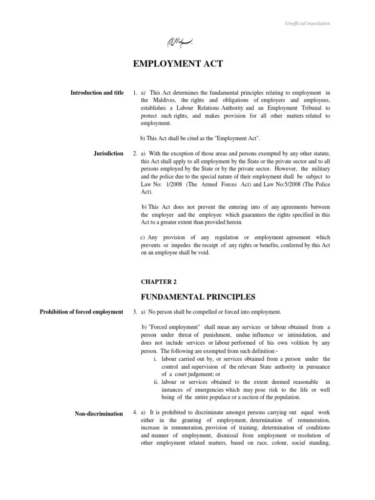 Employment Act (English Translation) Entitled to Enforcement From the