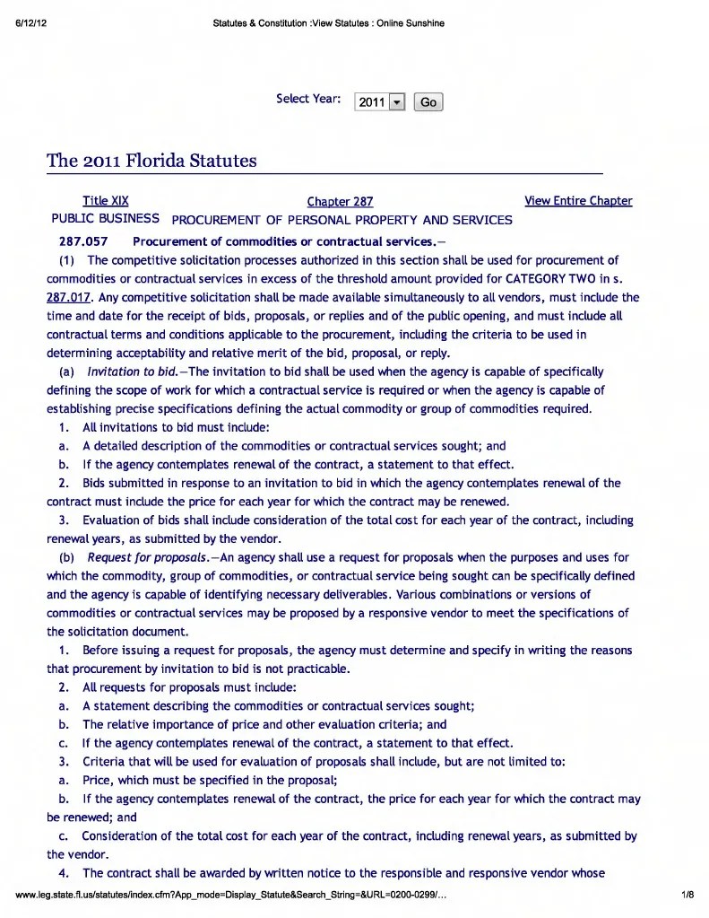 Florida Statutes 287.057 Procurement By Public Officials