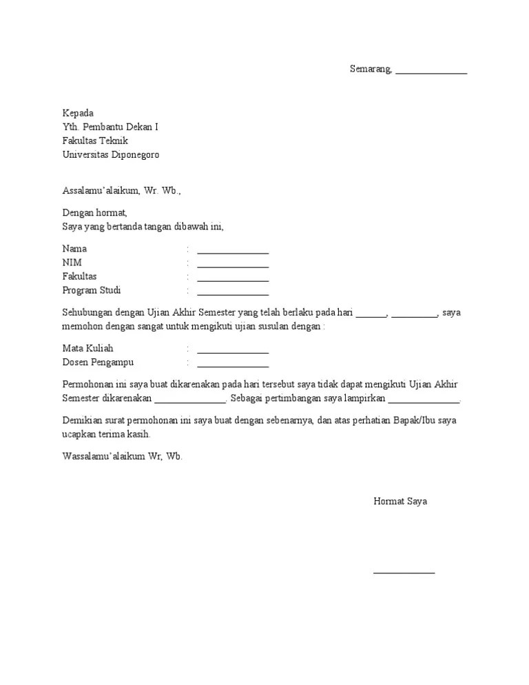 Surat Permohonan Ujian Susulan | PDF