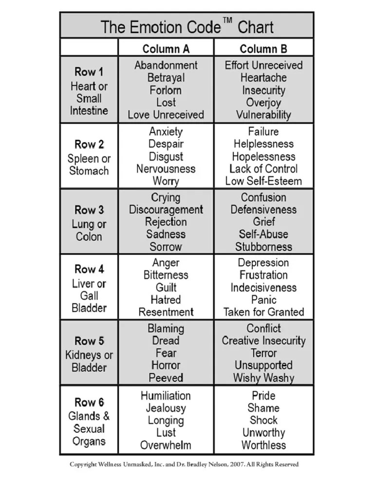 5 The Emotion Code Chart 2k23