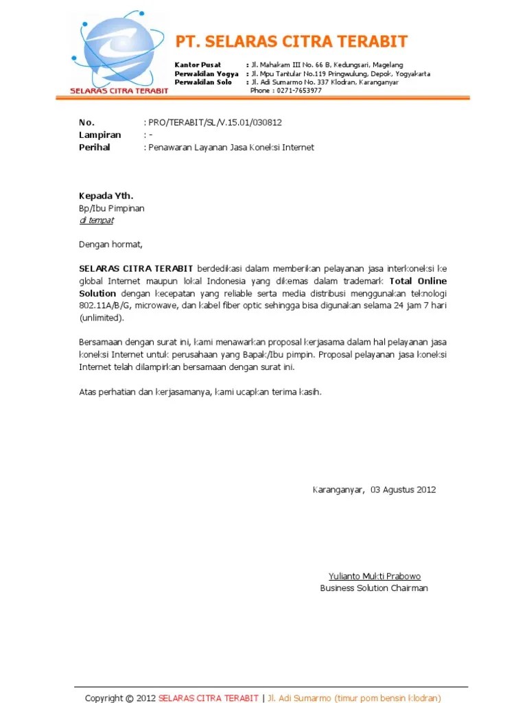 Surat Penawaran Internet Terabit Solo | Pdf