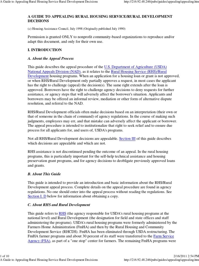 A Guide To Appealing Rural Housing Service Rural Development Decisions
