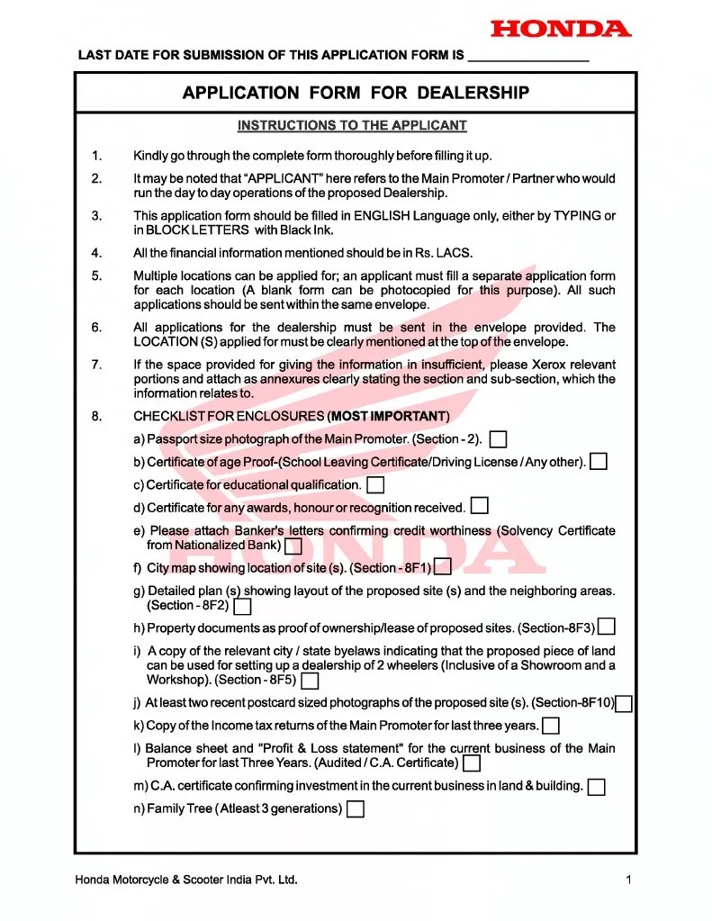 Honda Application Form - Dealership | PDF