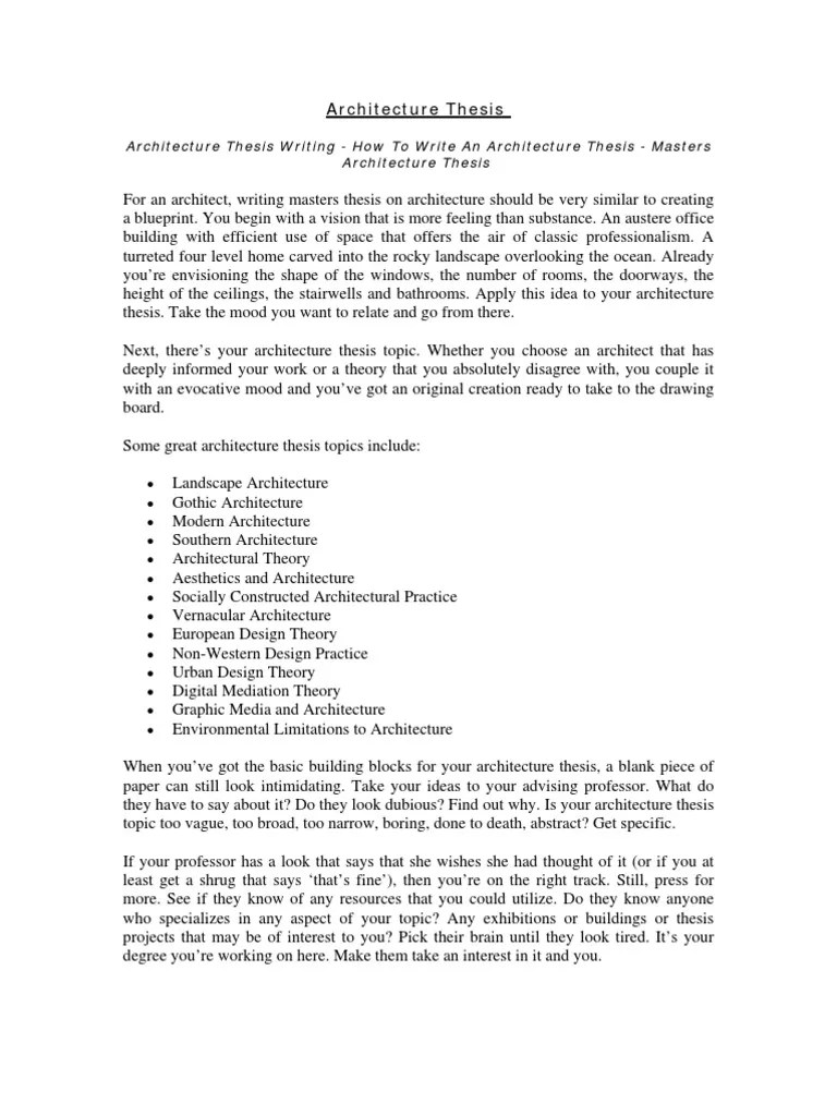 Architecture Thesis Thesis Postgraduate Education