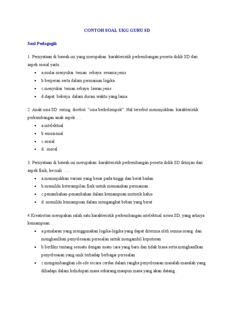 Contoh Soal Ukg Guru Sd