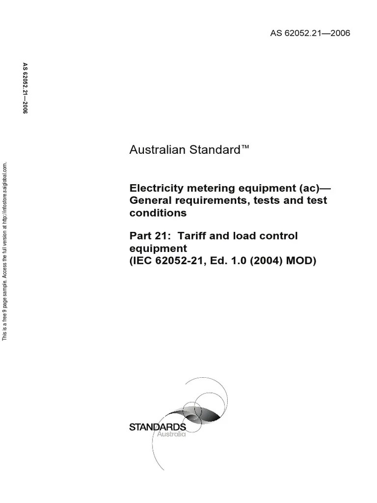 As 62052.212006 Electricity Metering Equipment (Ac) General