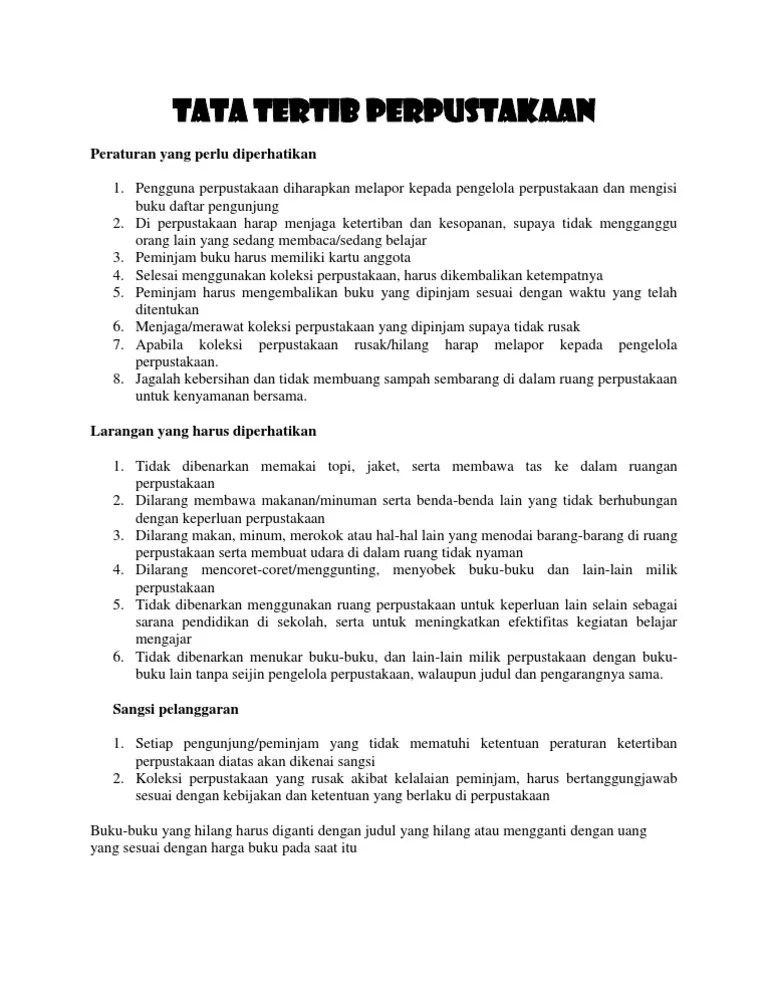 Contoh Tata Tertib Perpustakaan Sekolah Dasar Menata Rapi