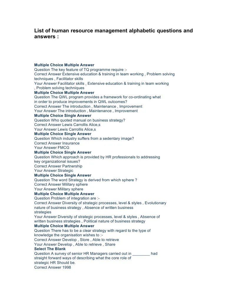 Hr Questions and Answers Strategic Management Human Resource Management