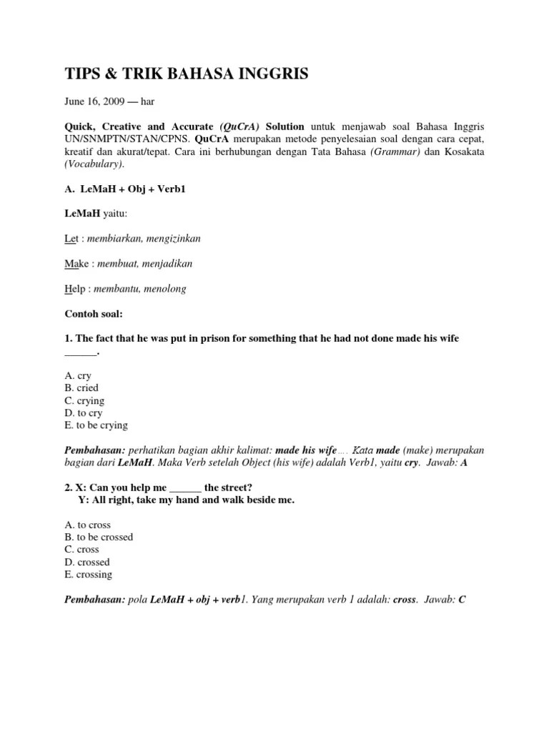 Tips Menjawab Soal Bahasa Inggris