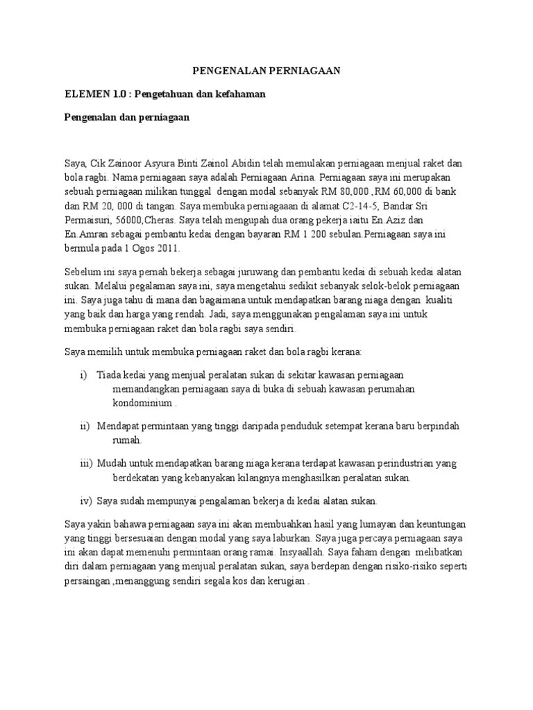 contoh pengenalan perniagaankerja kursus ting.4 2011