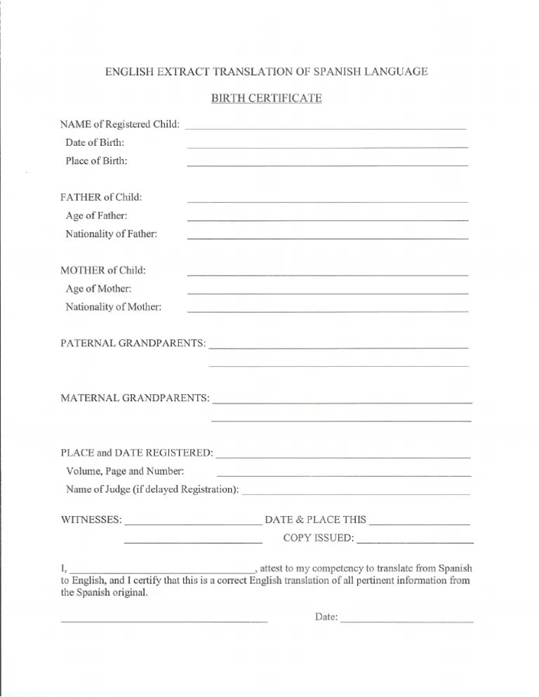 Birth Certificate Translation Form