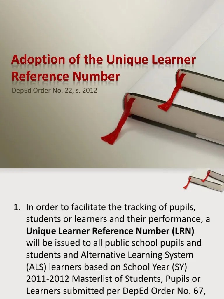 Adoption of the Unique Learner Reference Number State School