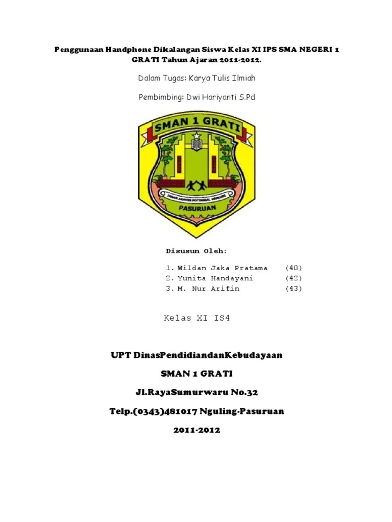 Contoh KTI Tentang Penggunaan Handphone Dikalangan Siswa Kelas XI IPS